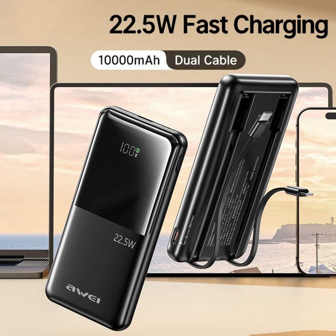 AWEI P76K 10000mAh Power Bank with 3 Cables Black