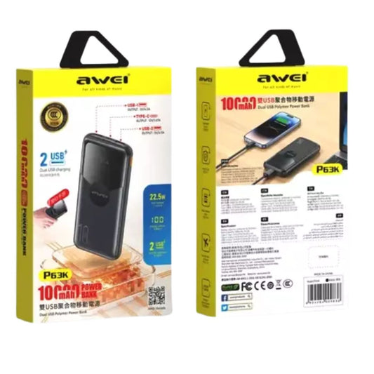 AWEI P63K 10000mAh LCD Power Bank White