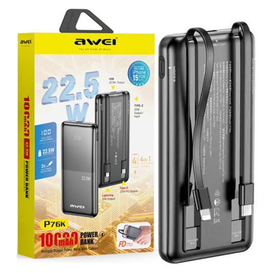 AWEI P76K 10000mAh Power Bank with 3 Cables Black